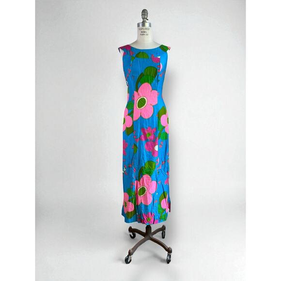 Vtg 1960s Alice Polynesian Hawaiian Floral Waterfall Sleeveless Maxi Dress | S - Picture 10 of 13